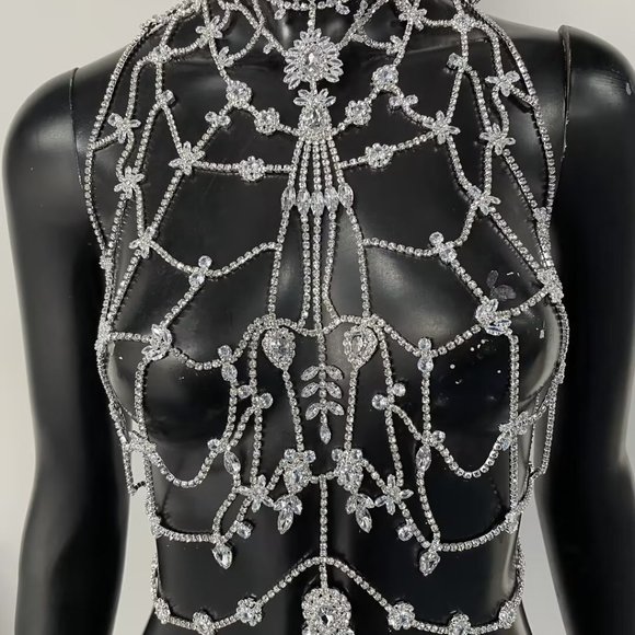 Sleeveless Top Rhinestone Body Chain Bra for Women Clothing Crystal Lingerie - Picture 10 of 10